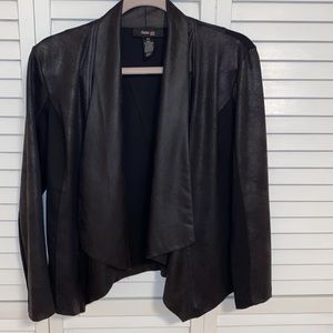 Style and Co black faux leather front panelled blazer size small petite